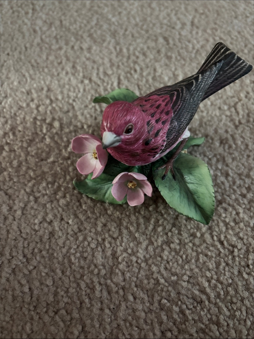 Purple Finch Lenox-Decorative Bird Figurine on Green Leaves